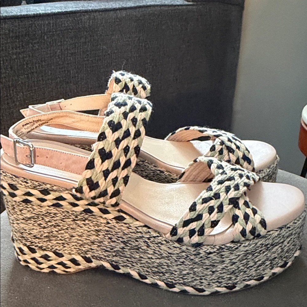 Free People Dolce Woven Platform Sandals Size 40/9 Green, Black & Tan Boho - Picture 5 of 10